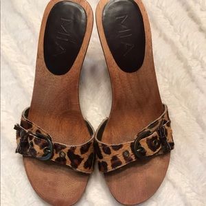 MIA Wooden Leopard print Calf Hair sandals/clogs